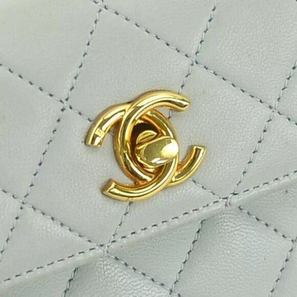 Auth CHANEL Matelasse Chain Shoulder Bag Light Blue/Gold Leather/Metal - Picture 9 of 16